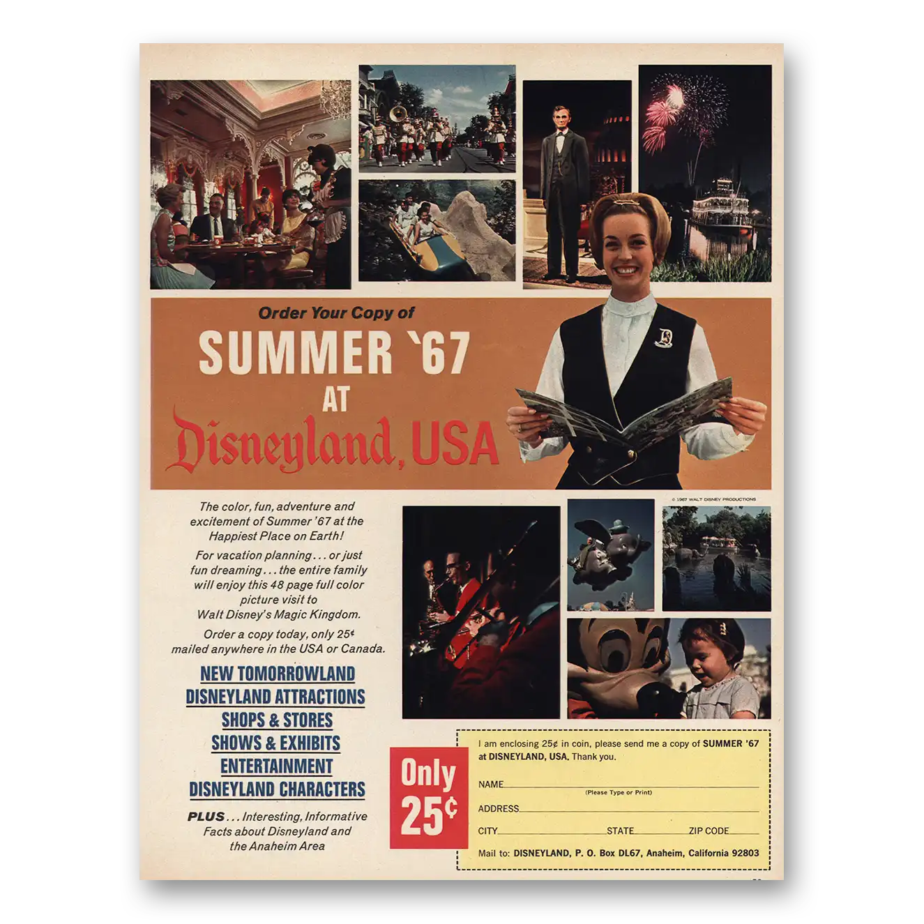 1967 Disneyland Summer 67 Vintage Magazine Print Ad