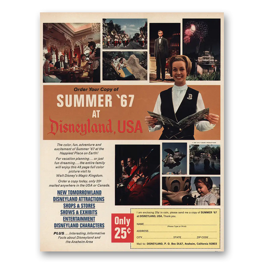 1967 Disneyland Summer 67 Vintage Magazine Print Ad