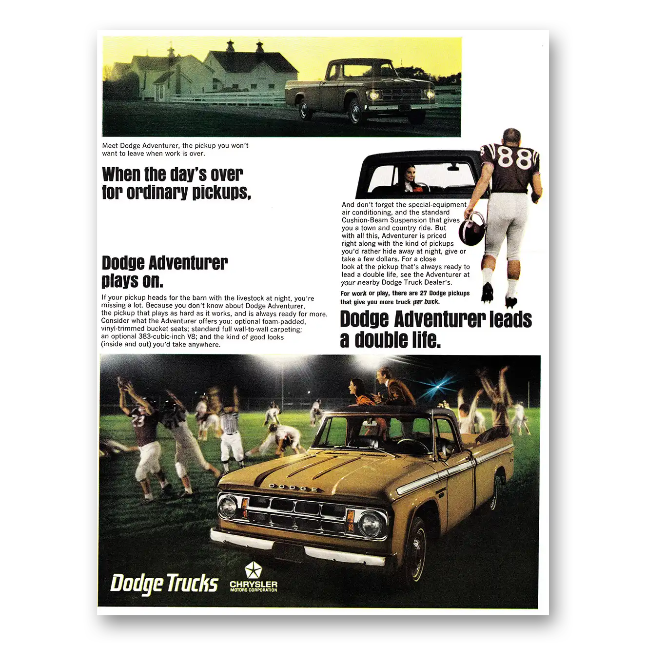 1967 Dodge Adventurer When the Days Over For Ordinary Pickups Vintage Magazine Print Ad