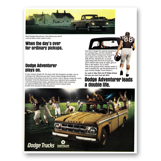 1967 Dodge Adventurer When the Days Over For Ordinary Pickups Vintage Magazine Print Ad