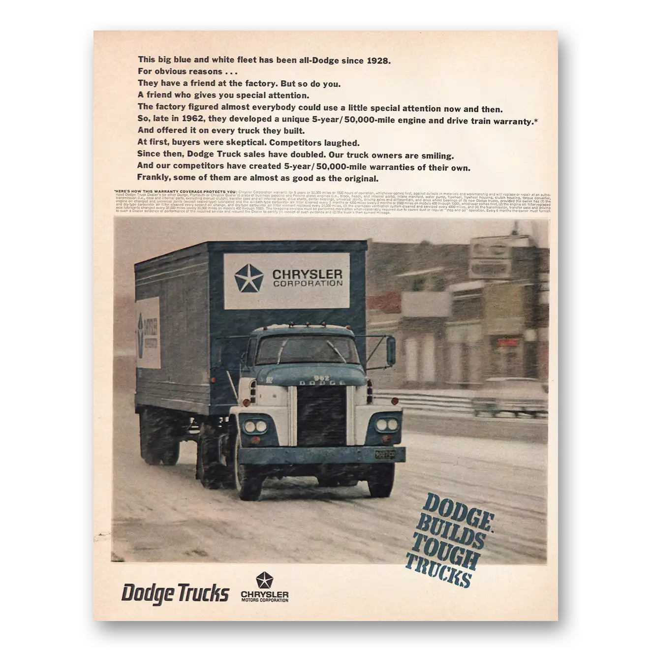 1967 Dodge Trucks Big Blue and White Fleet Vintage Magazine Print Ad