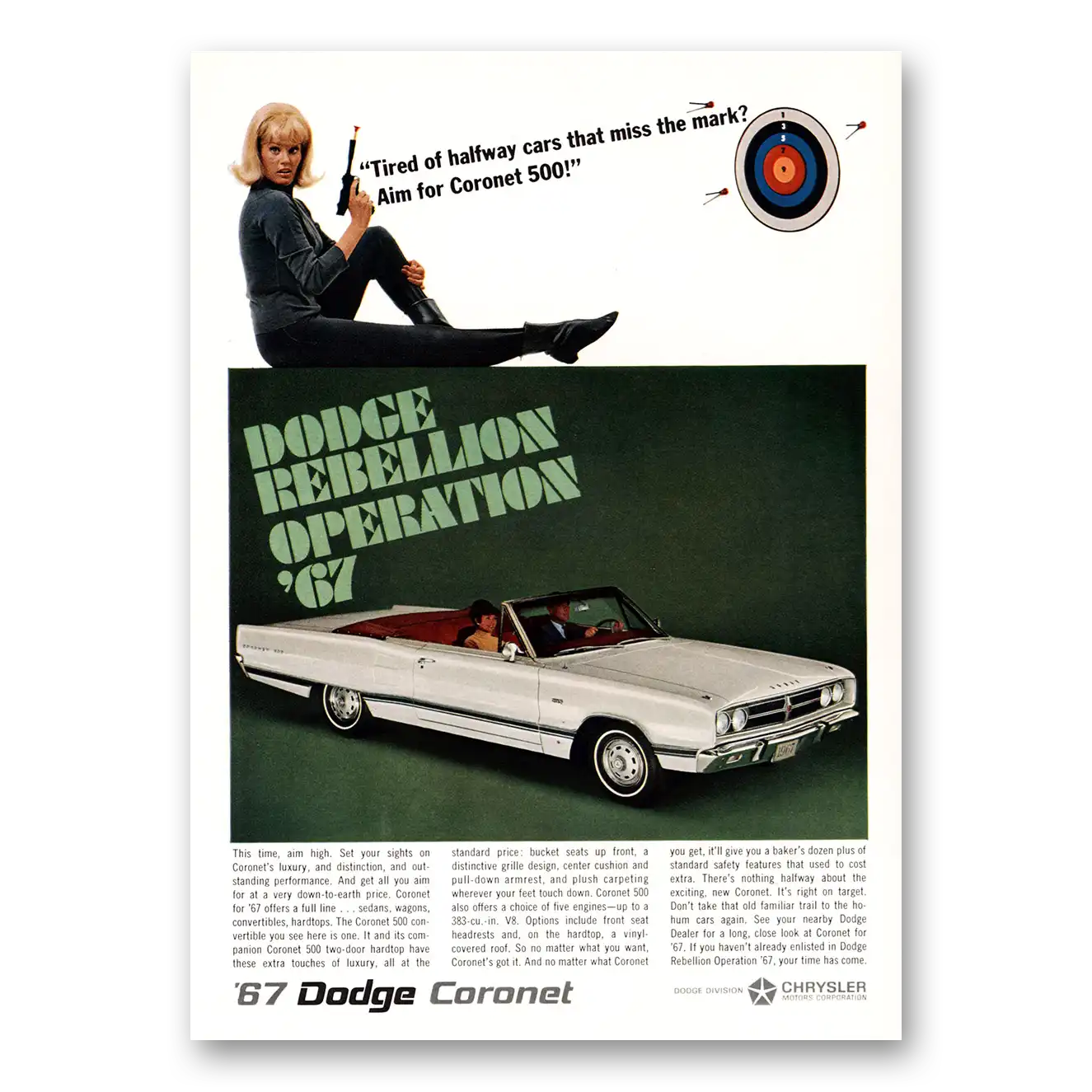 1967 Dodge Coronet Tired of Halfway Cars That Miss the Mark Vintage Magazine Print Ad