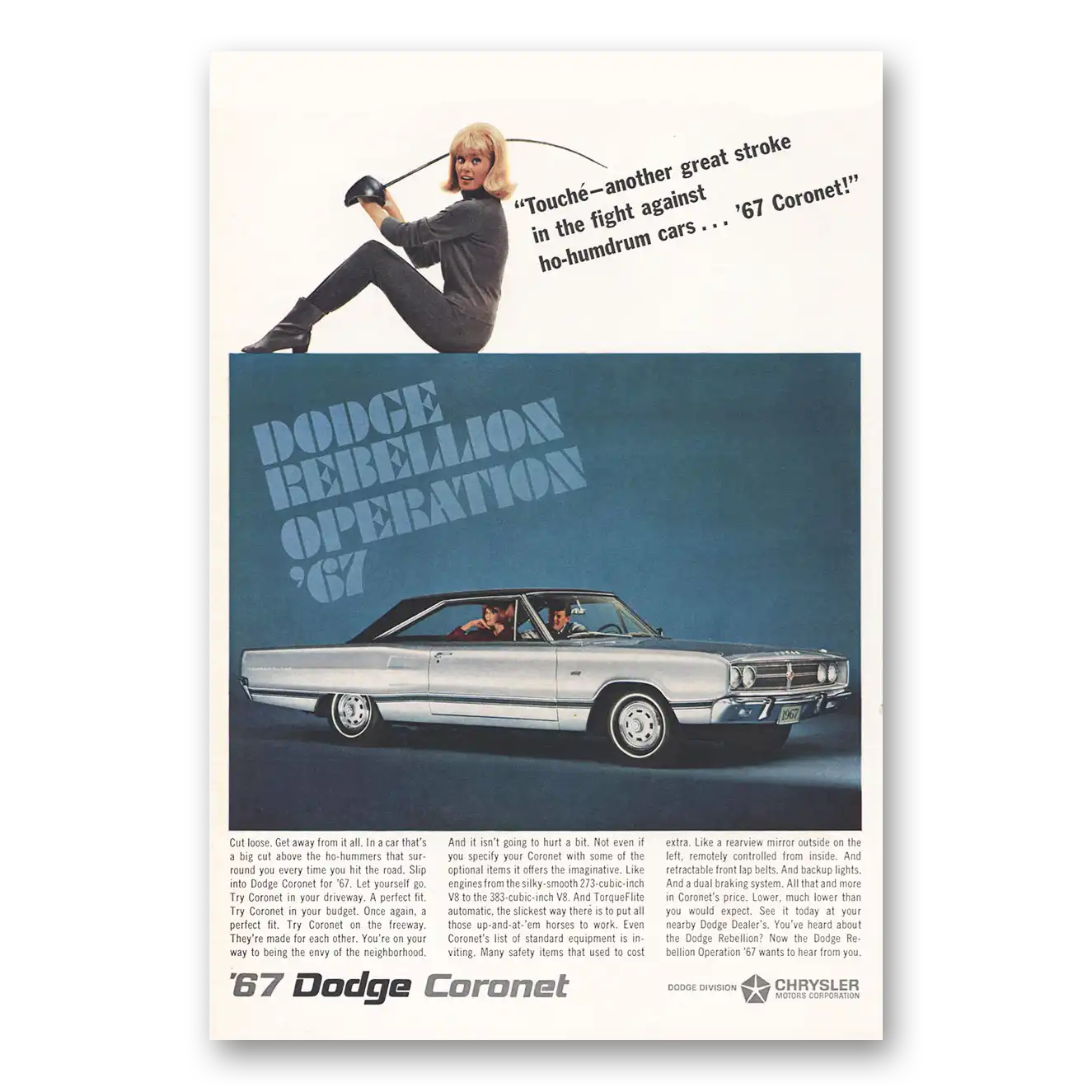 1966 Dodge Coronet Touche Another Great Stroke Ho Humdrum Cars Vintage Magazine Print Ad