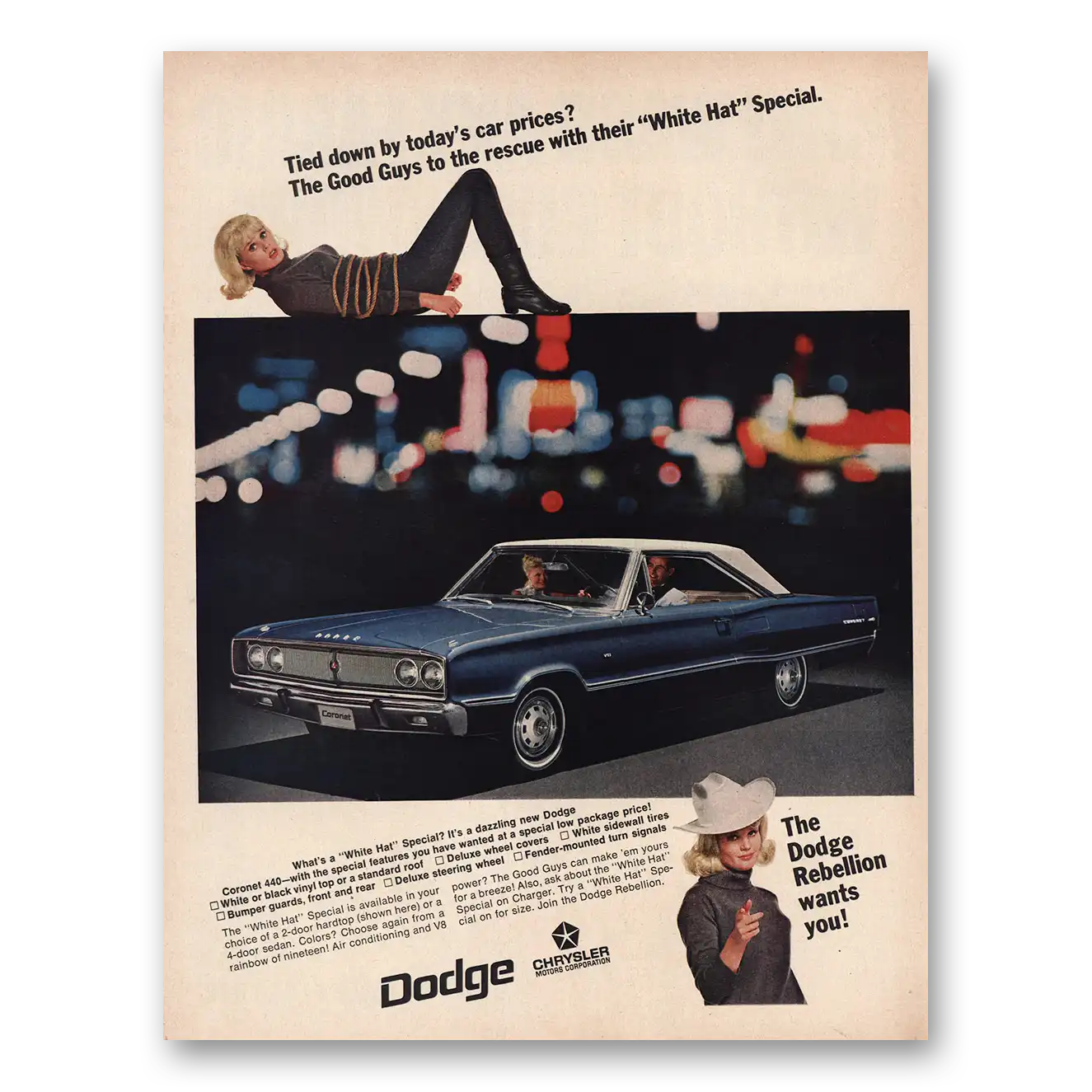 1967 Dodge Coronet Tied Down Todays Car Prices Vintage Magazine Print Ad