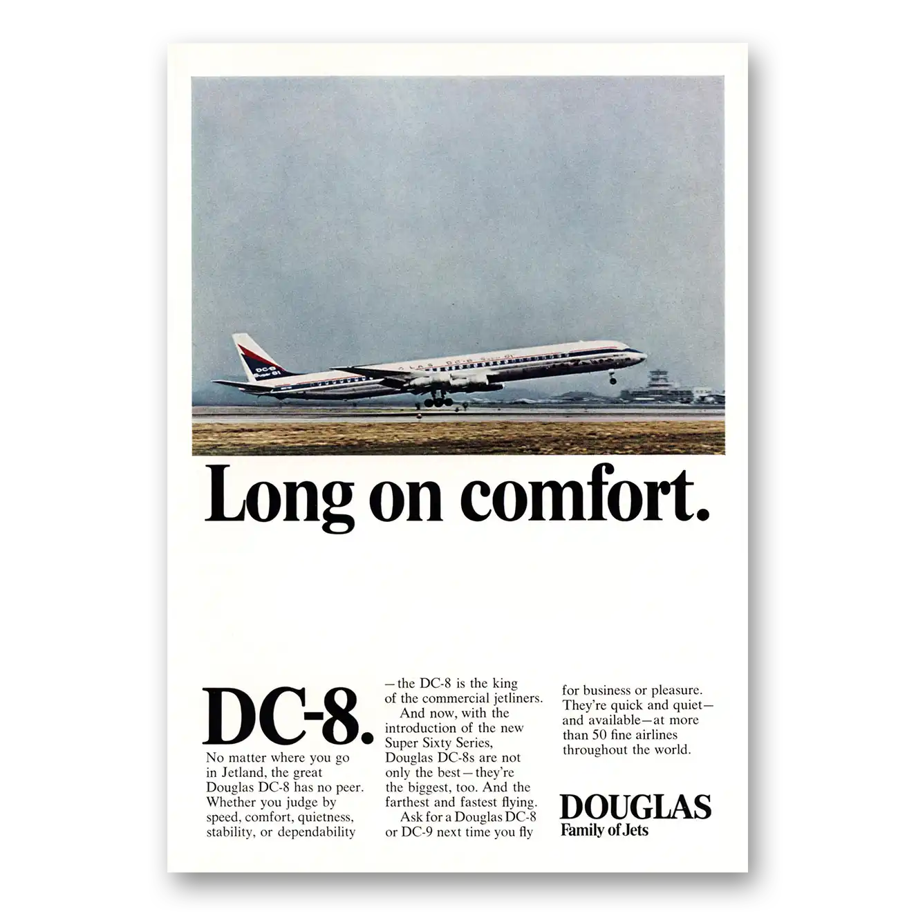 1967 Douglas DC8 Long On Comfort Vintage Magazine Print Ad