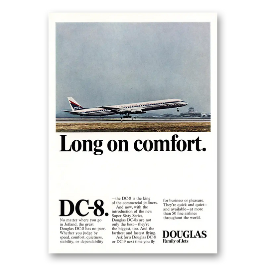 1967 Douglas DC8 Long On Comfort Vintage Magazine Print Ad