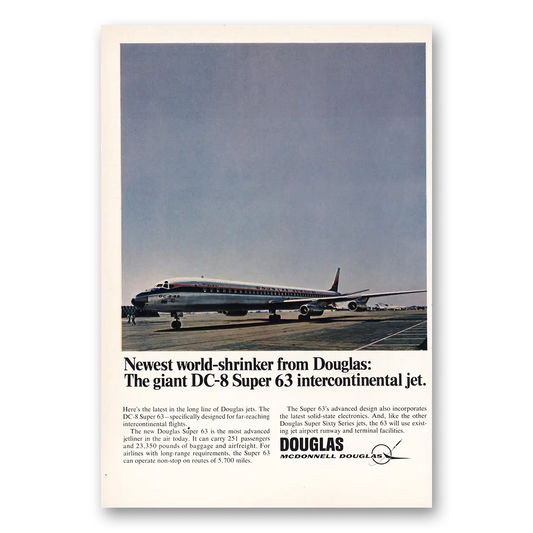 1967 Douglas DC8 Newest World Shrinker Vintage Magazine Print Ad