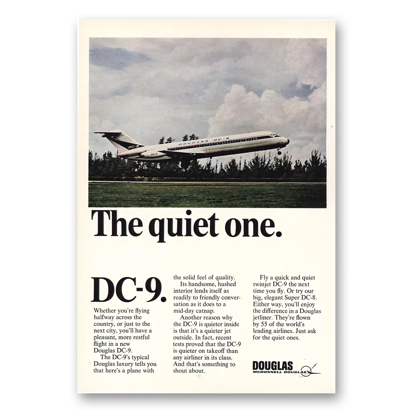 1967 Douglas DC9 The Quiet One Vintage Magazine Print Ad