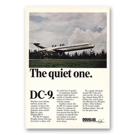 1967 Douglas DC9 The Quiet One Vintage Magazine Print Ad