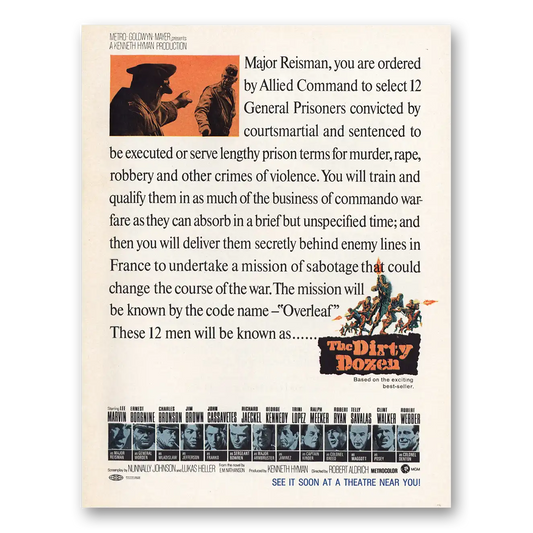 1967 The Dirty Dozen Movie Promo Marvin Borgnine Bronson Cassavetes Vintage Magazine Print Ad