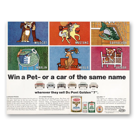 1967 DuPont Golden 7 Win a Pet Or a Car of the Same Name Vintage Magazine Print Ad