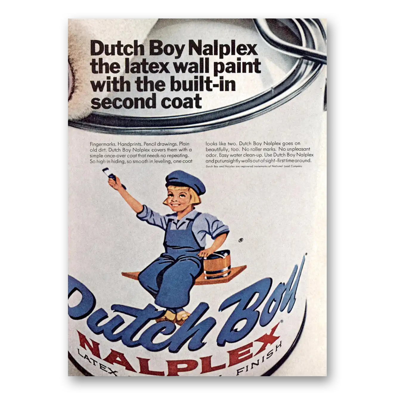 1967 Dutch Boy Paint Nalplex Latex Wall Paint Vintage Magazine Print Ad