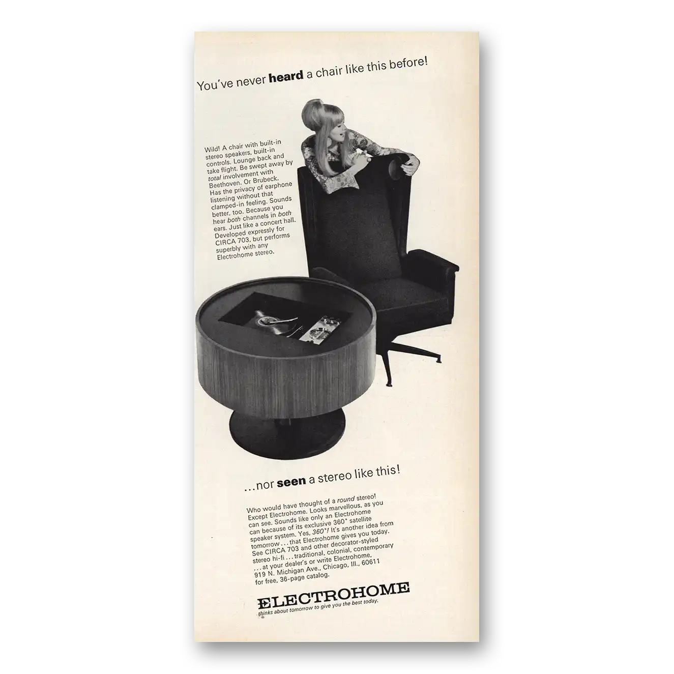 1967 Electrohome Never Heard Chair Like This Before Vintage Magazine Print Ad