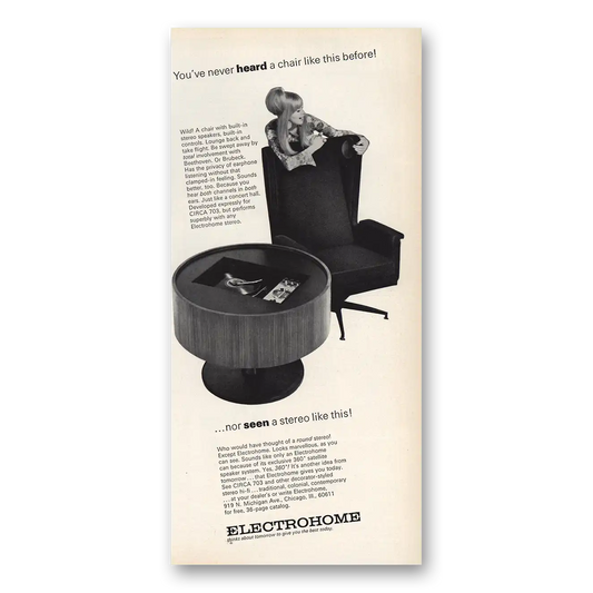 1967 Electrohome Never Heard Chair Like This Before Vintage Magazine Print Ad