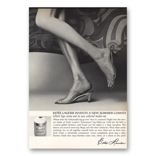 1967 Estee Lauder Legs Come In Sun Colored Make Up Vintage Magazine Print Ad