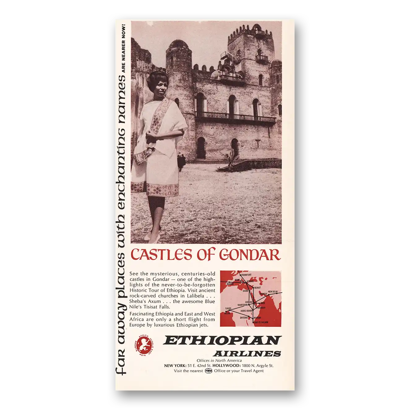 1967 Ethiopian Airlines Castles of Gondar Vintage Magazine Print Ad