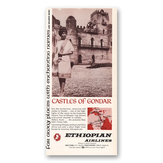 1967 Ethiopian Airlines Castles of Gondar Vintage Magazine Print Ad