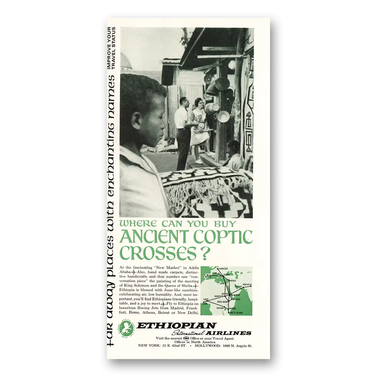 1967 Ethiopian Airlines Ancient Coptic Crosses Vintage Magazine Print Ad