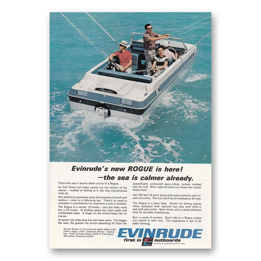 1967 Evinrude Rogue The Sea Is Calmer Already Vintage Magazine Print Ad