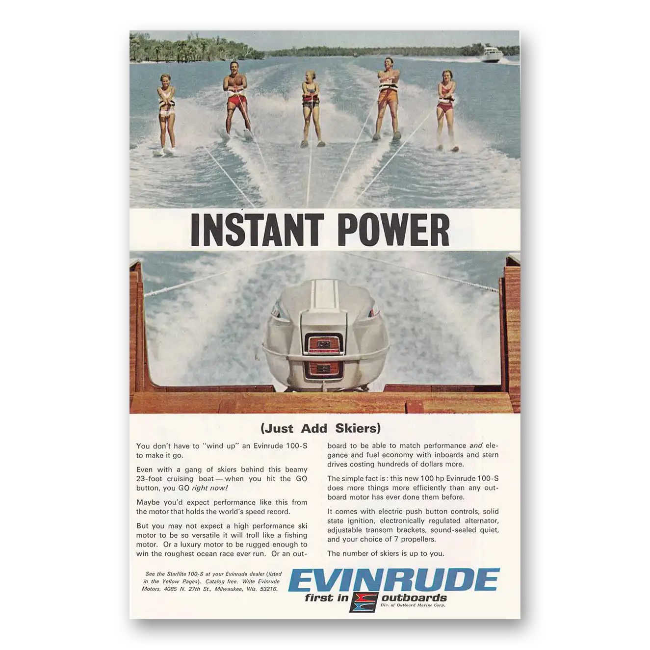 1967 Evinrude Water Skiers Vintage Magazine Print Ad