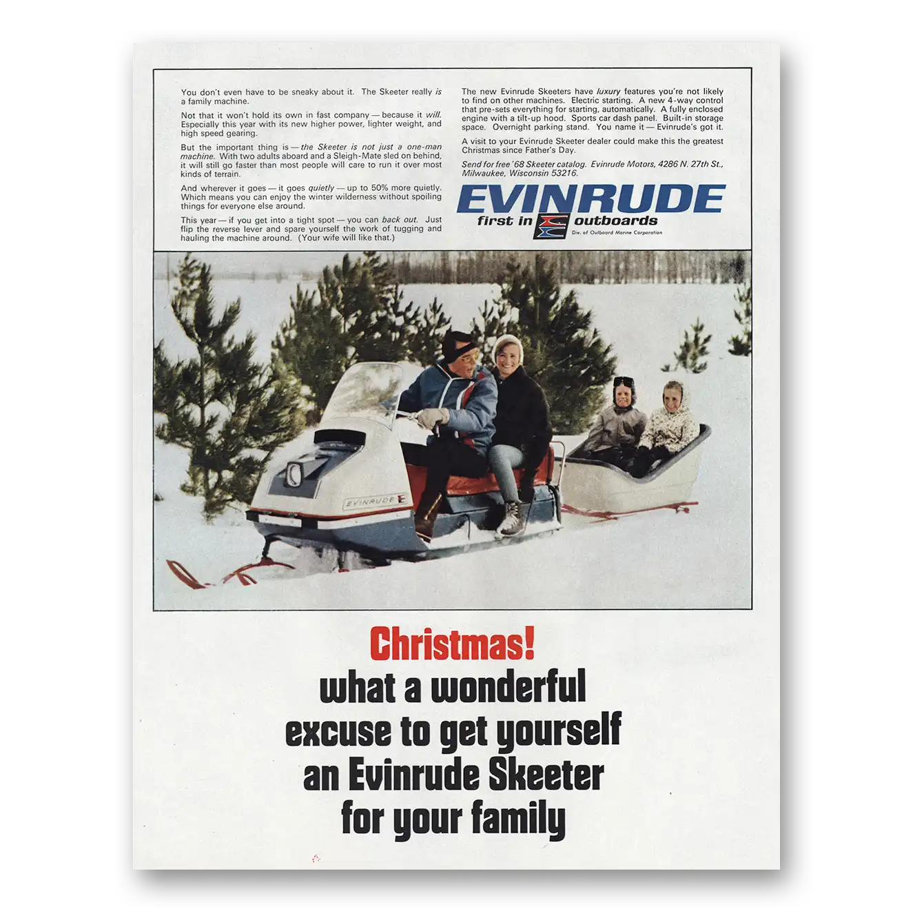 1967 Evinrude Snowmobile What a Wonderful Excuse Vintage Magazine Print Ad