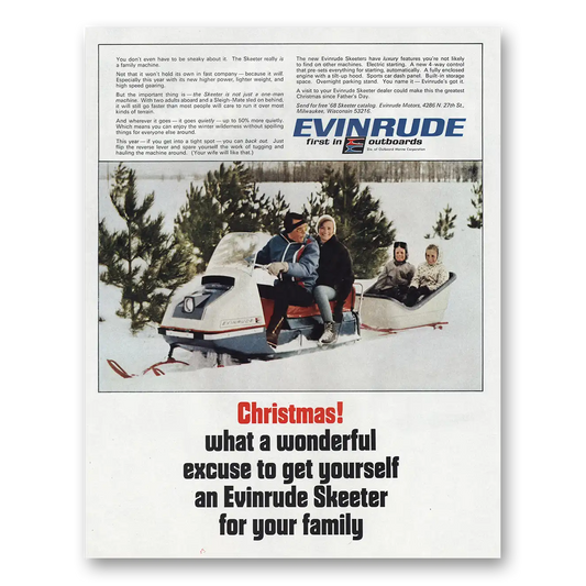 1967 Evinrude Snowmobile What a Wonderful Excuse Vintage Magazine Print Ad