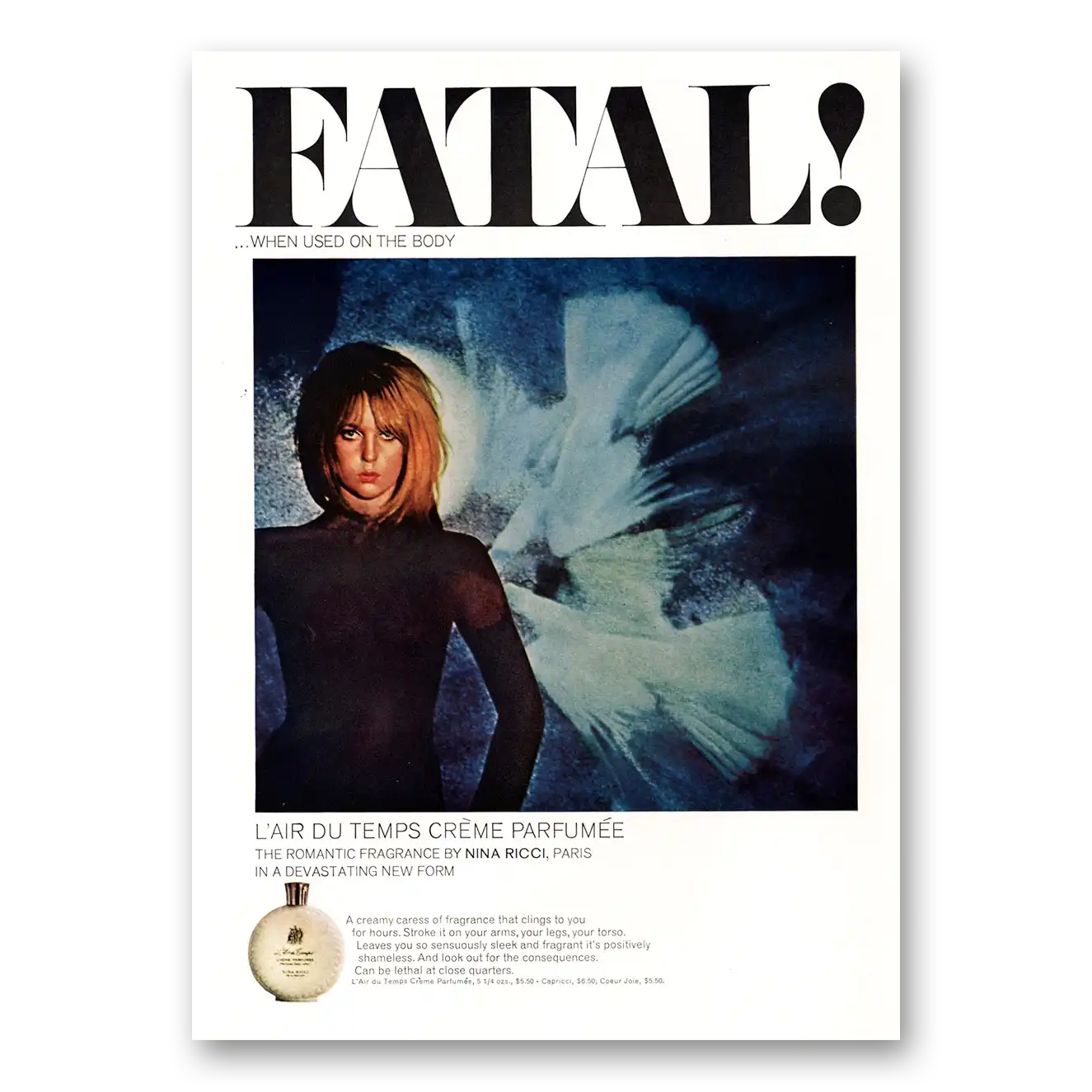 1967 L'Air Du Temps Perfume Fatal When Used on the Body Vintage Magazine Print Ad