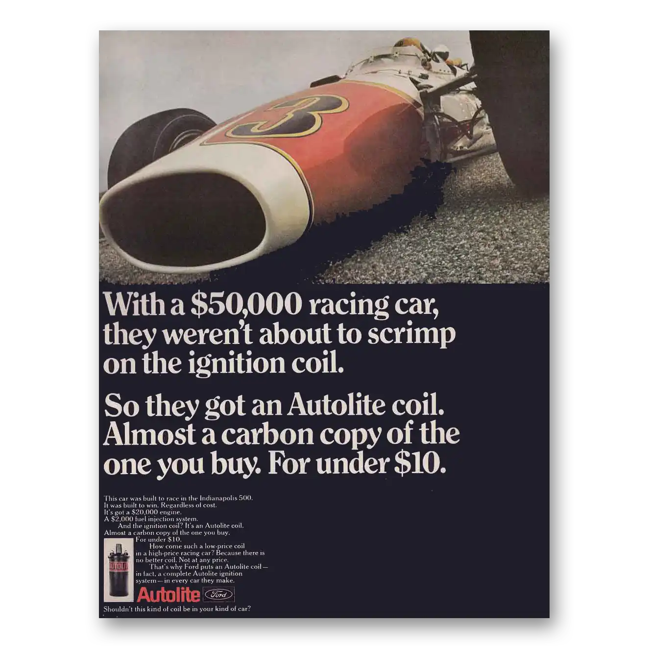 1967 Autolite Spark Plugs Racing Car Vintage Magazine Print Ad