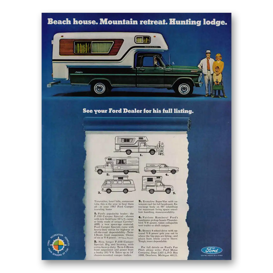 1967 Ford Camper Beach House Mountain Retreat Hunting Lodge Vintage Magazine Print Ad