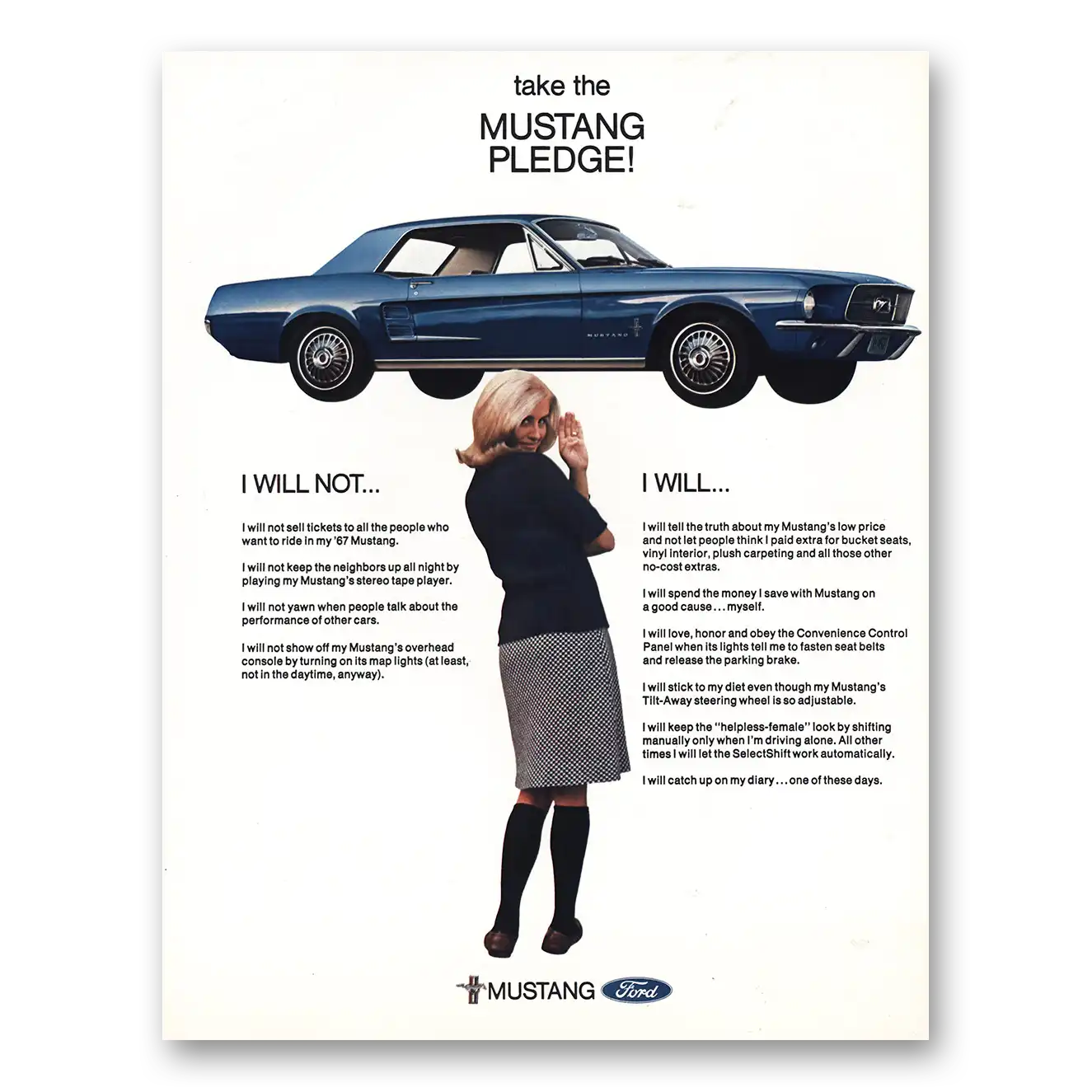 1967 Ford Mustang Take the Mustang Pledge Vintage Magazine Print Ad