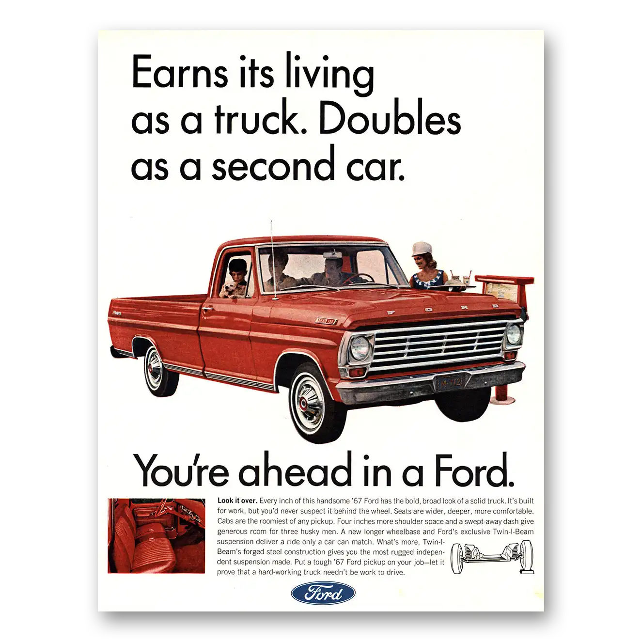 1967 Ford Pickup Trucks Earns Its Living As a Truck Vintage Magazine Print Ad