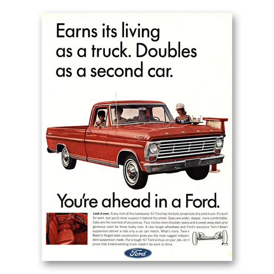 1967 Ford Pickup Trucks Earns Its Living As a Truck Vintage Magazine Print Ad