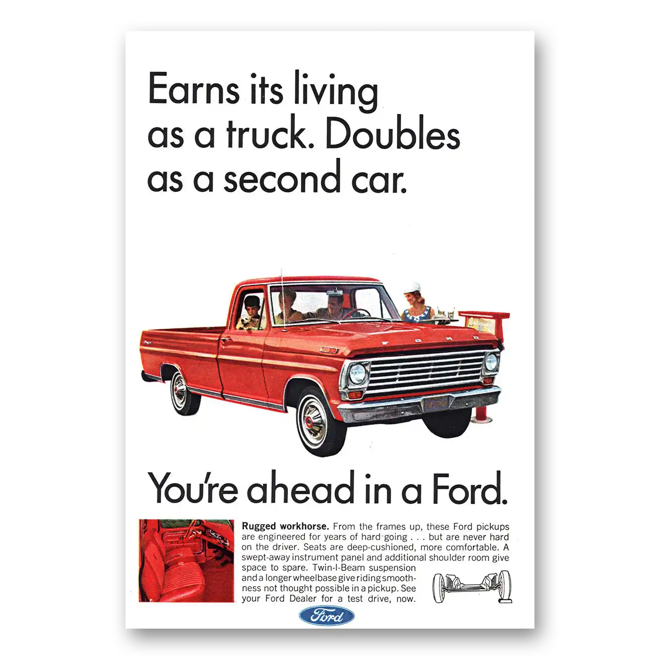 1967 Ford Pickup Earns Its Living As a Truck Vintage Magazine Print Ad