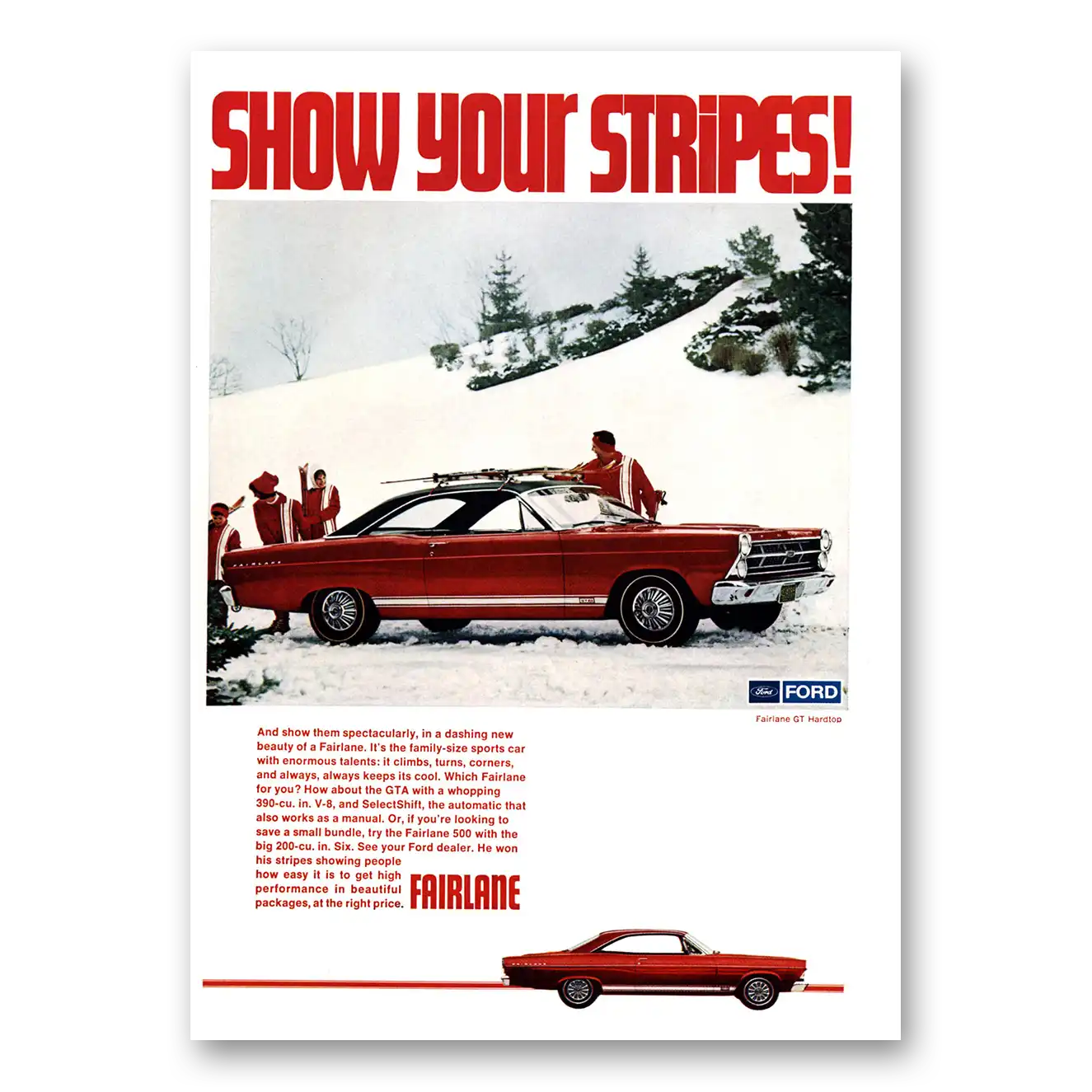 1967 Ford Fairlane Show Your Stripes Vintage Magazine Print Ad