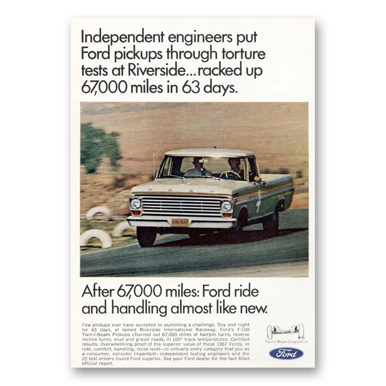 1967 Ford Pickup Torture Tests at Riverside Vintage Magazine Print Ad