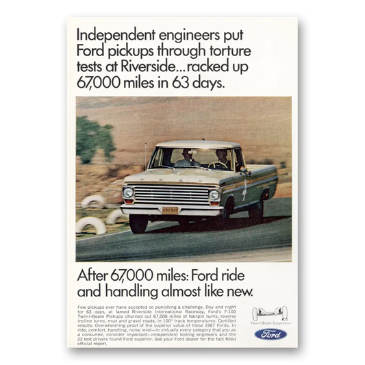 1967 Ford Pickup Torture Tests at Riverside Vintage Magazine Print Ad