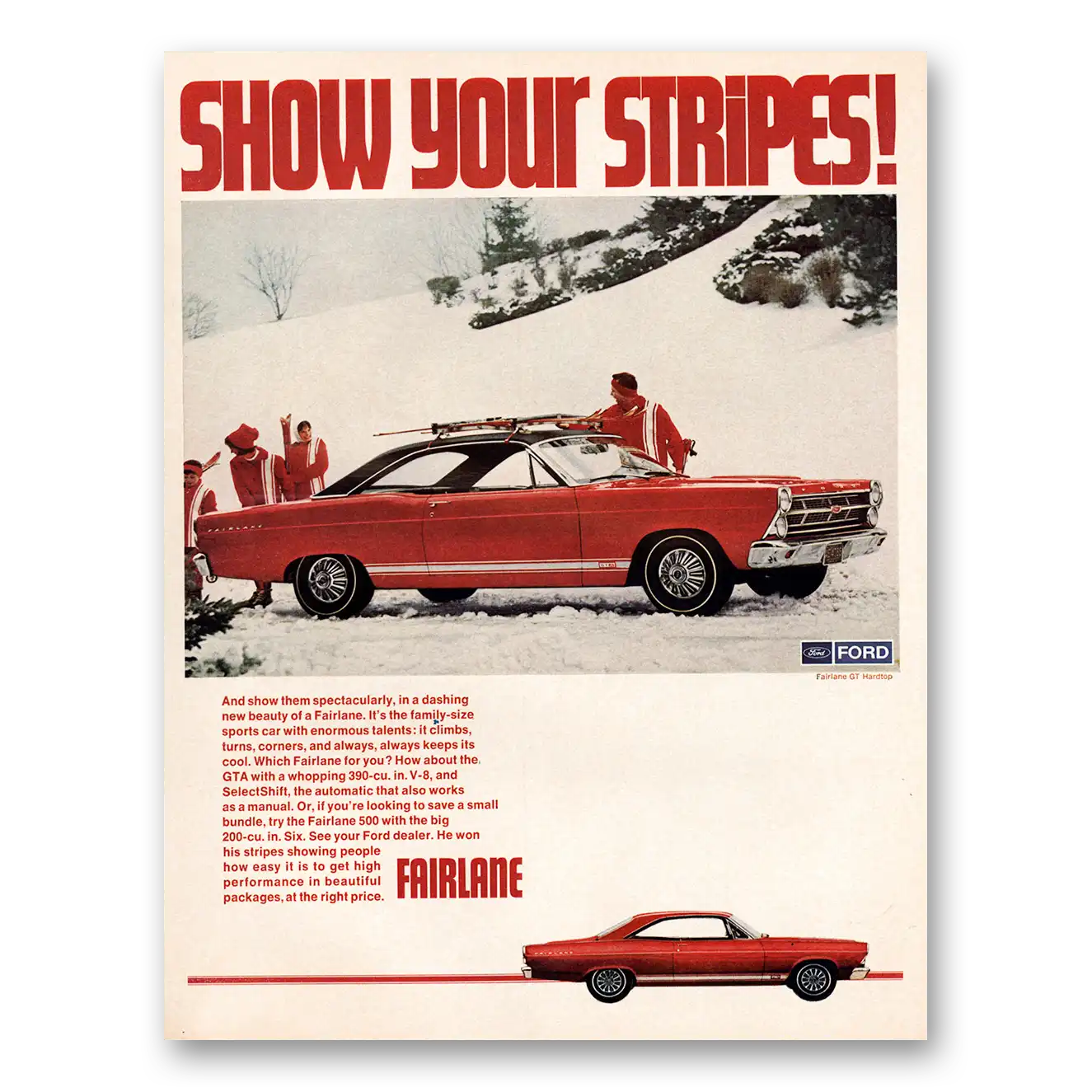 1967 Ford Fairlane Show Your Stripes Vintage Magazine Print Ad