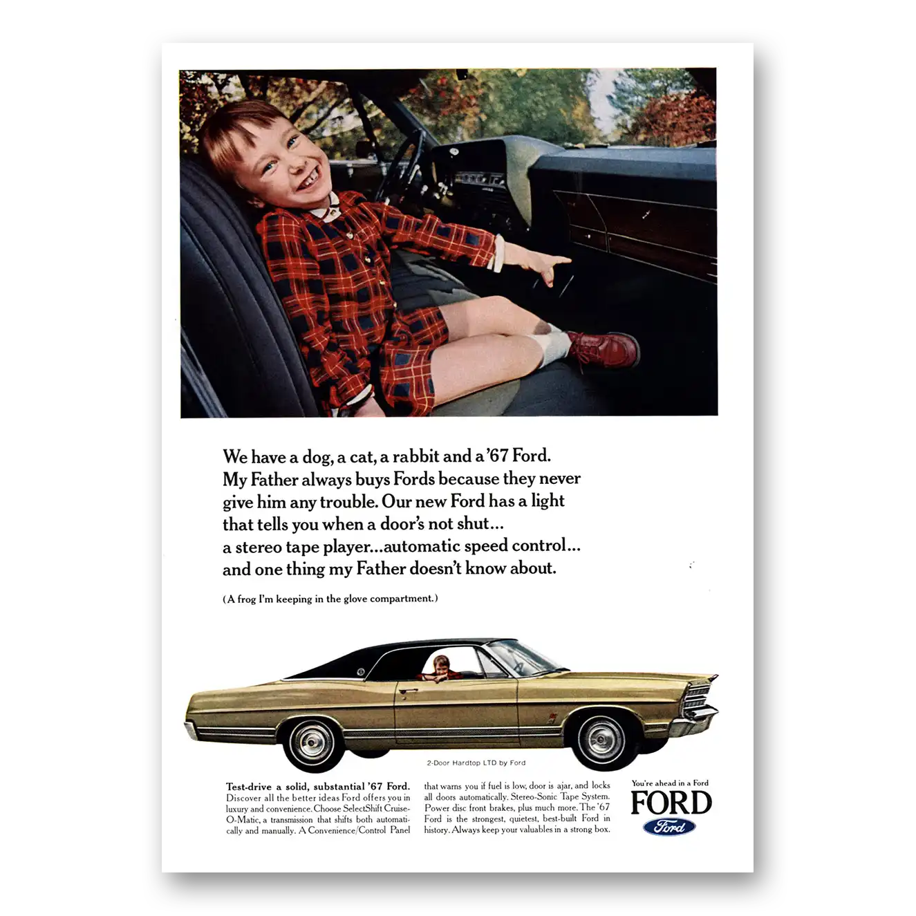 1967 Ford LTD We Have a Dog Cat Rabbit Vintage Magazine Print Ad