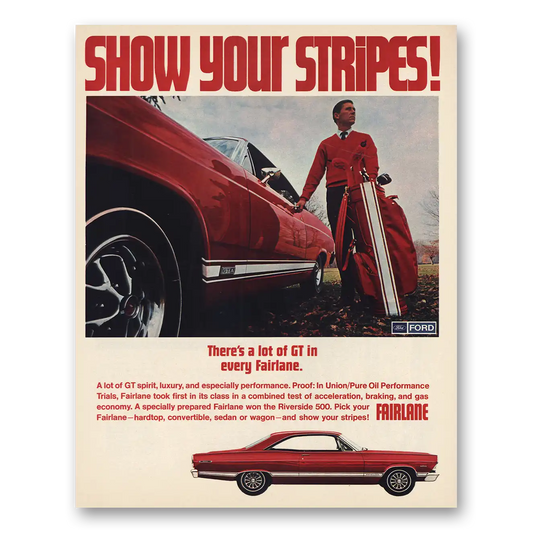 1967 Ford Fairlane Show Your Stripes Golfer Vintage Magazine Print Ad