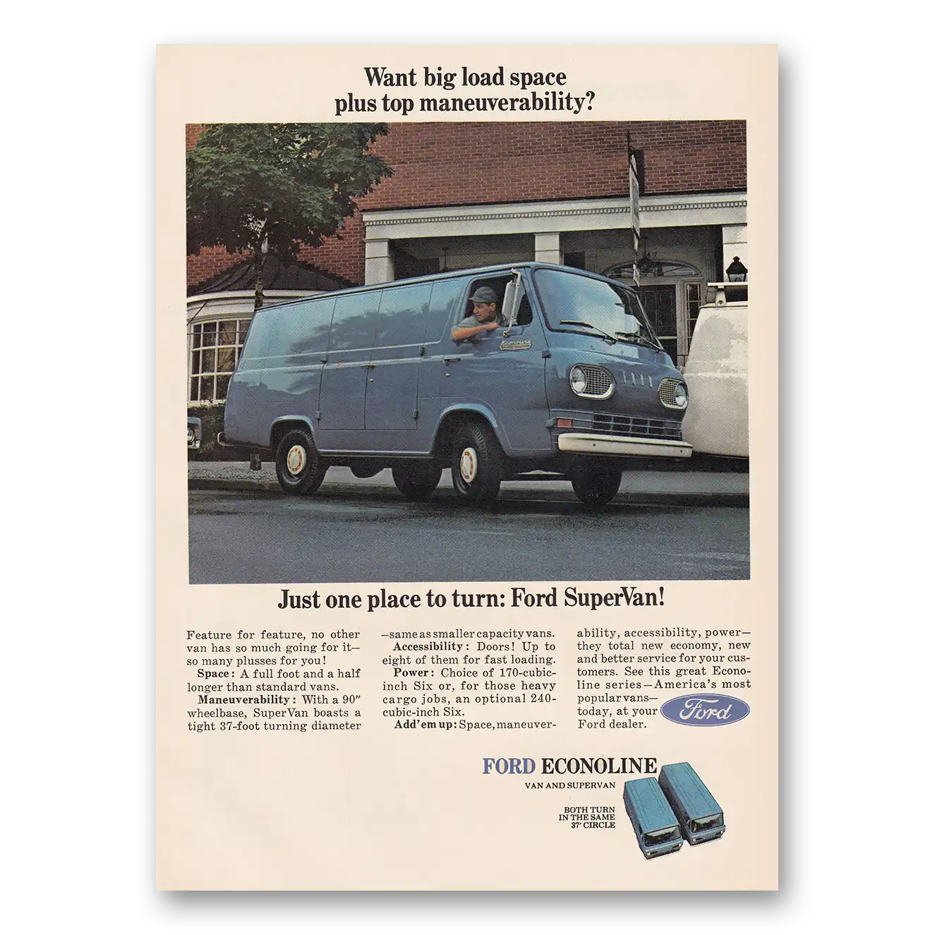 1966 Ford Econoline Van SuperVan Just One Place to Turn Vintage Magazine Print Ad