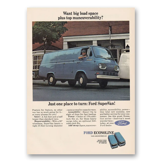 1966 Ford Econoline Van SuperVan Just One Place to Turn Vintage Magazine Print Ad