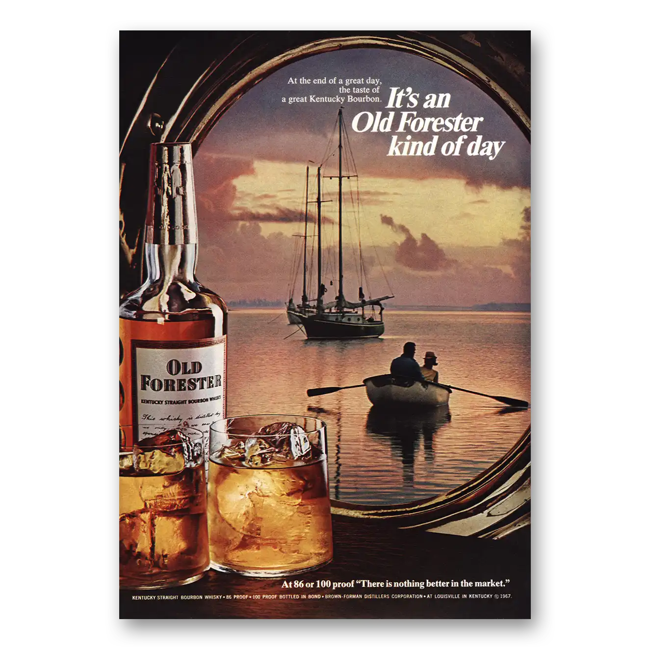 1967 Old Forester Whisky End Of Great Day Vintage Magazine Print Ad