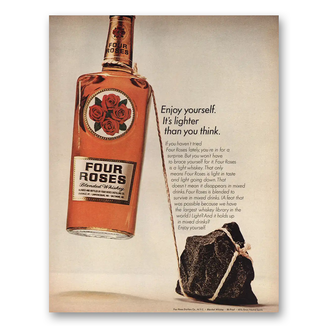 1967 Four Roses Enjoy Yourself Its Lighter Than You Think Vintage Magazine Print Ad