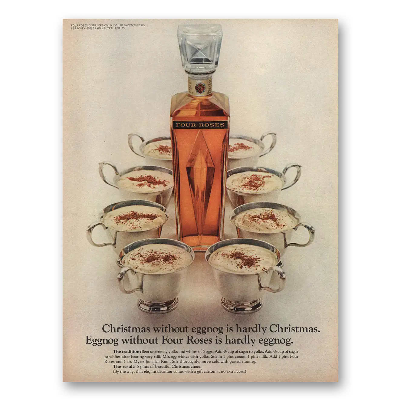 1967 Four Roses Christmas Without Eggnog Vintage Magazine Print Ad