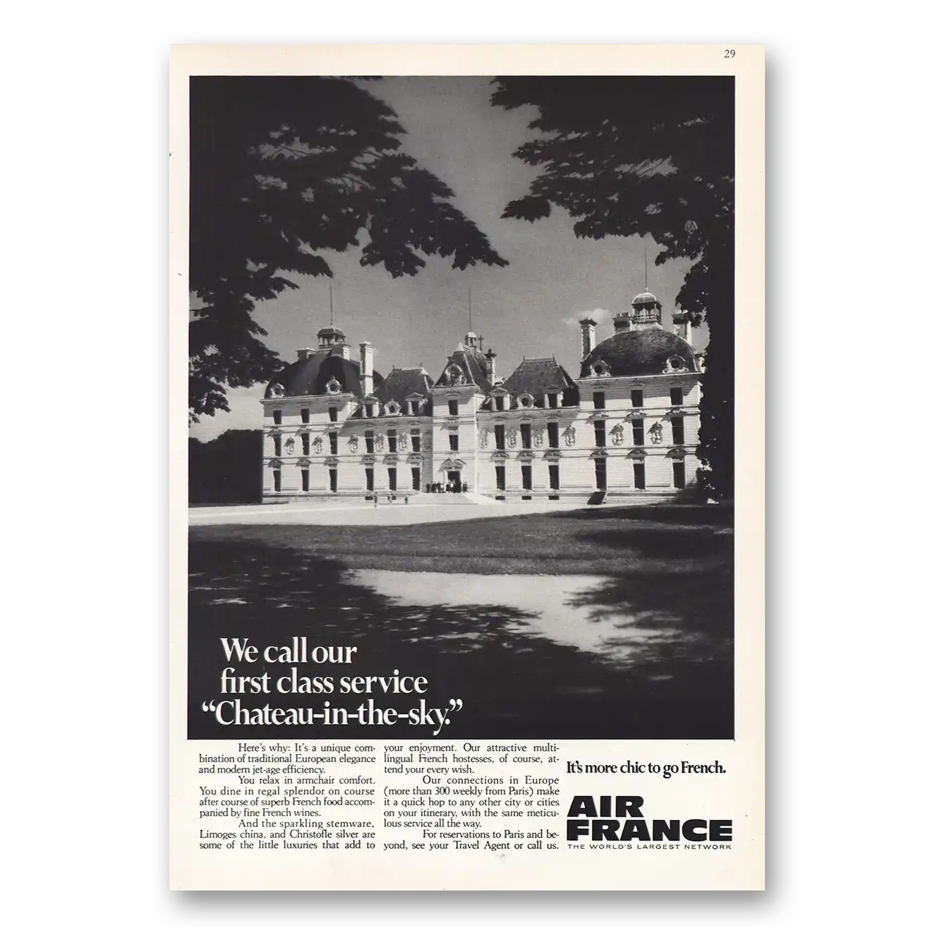 1967 Air France First Class Chateau In the Sky Vintage Magazine Print Ad