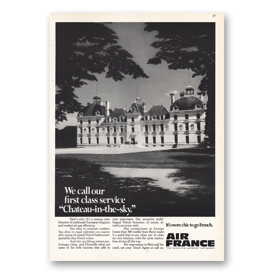 1967 Air France First Class Chateau In the Sky Vintage Magazine Print Ad