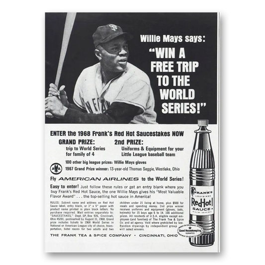 1967 Franks Red Hot Sauce Willie Mays World Series Vintage Magazine Print Ad