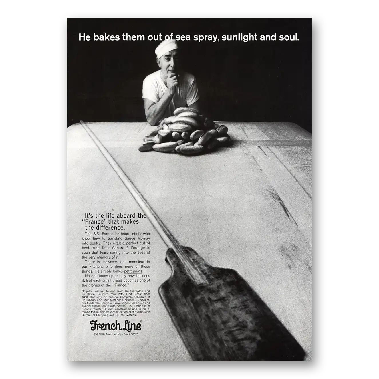 1967 French Line Bakes Them Out of Sea Spray Vintage Magazine Print Ad