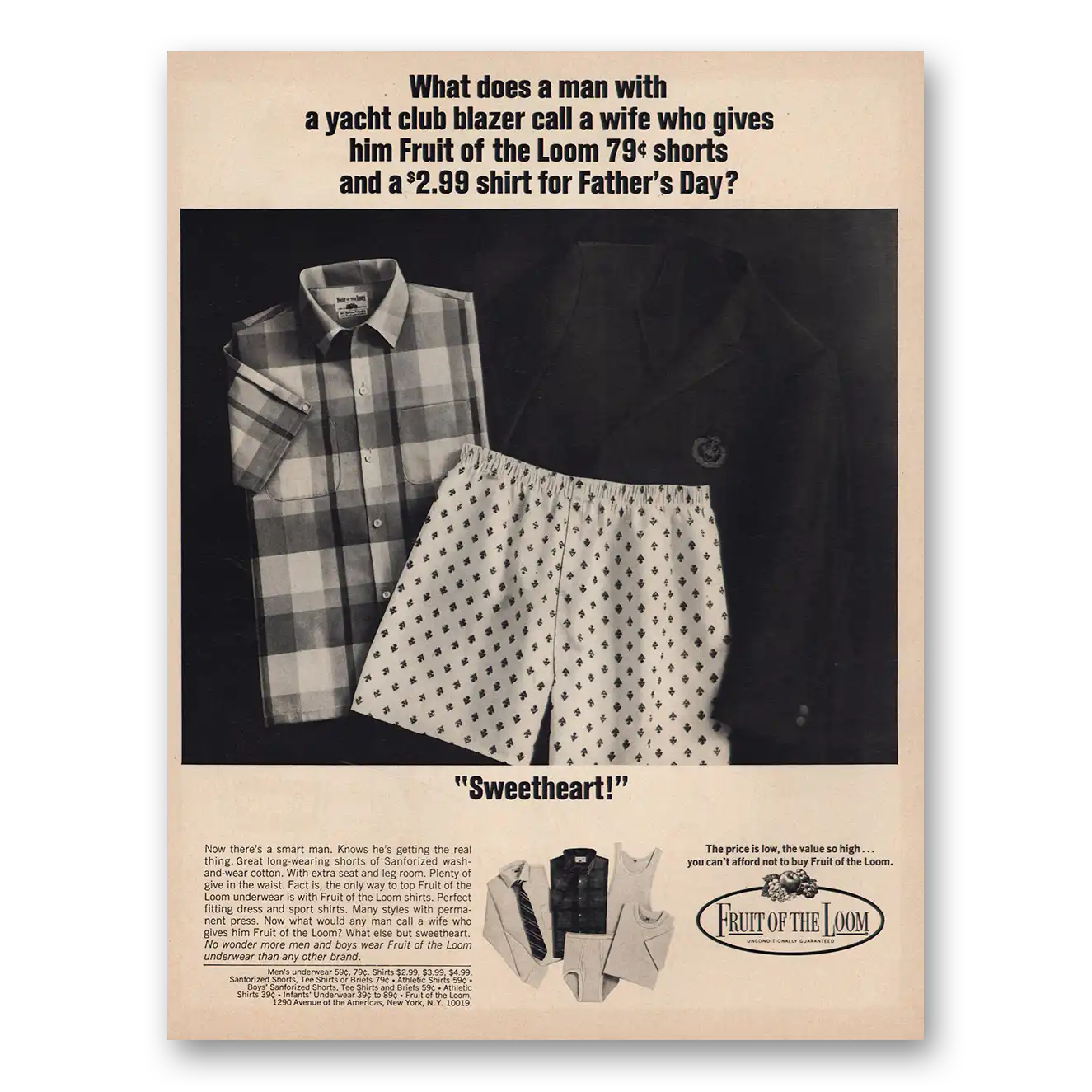 1967 Fruit of the Loom Sweetheart Vintage Magazine Print Ad