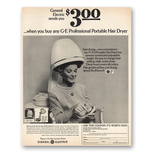 1967 GE Professional Portable Hair Dryer Fast Drying Vintage Magazine Print Ad